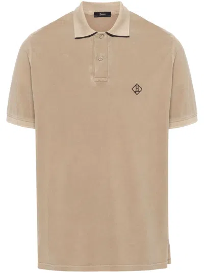 Herno Embroidered-logo Polo Shirt In Neutrals