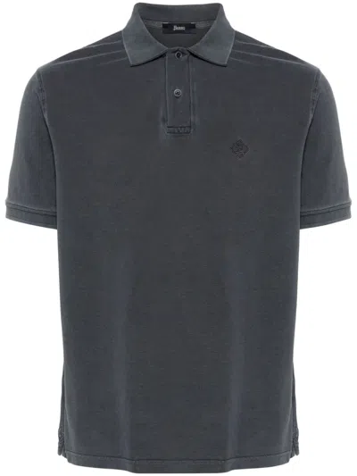 Herno Logo Cotton Polo Shirt In Blue