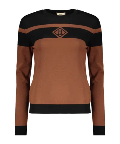 HERNO STRIPED LOGO-EMBROIDERED SWEATER