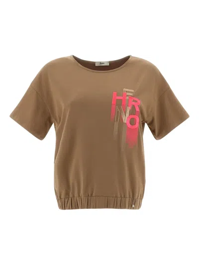 Herno Logo Crew-neck Top In Brown