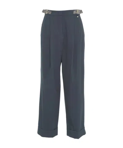 Herno Logo Detail Pleated Trousers In Blue