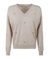 Herno Logo Embellished V-neck Jumper In Neutral