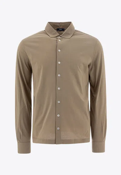 Herno Sleeve Cuffed Long Sleeves Shirt In Brown