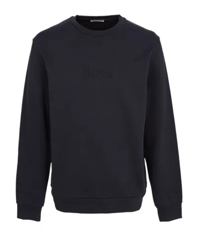 Herno Logo-embroidered Cotton Sweatshirt In Black