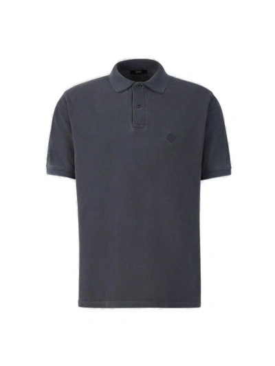 Herno Logo Embroidered Short Sleeved Polo Shirt In Blue