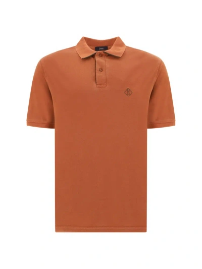 Herno Logo Embroidered Short Sleeved Polo Shirt In Brown