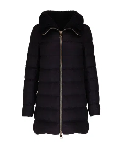 Herno Logo Long-sleeved Down Jacket In Black