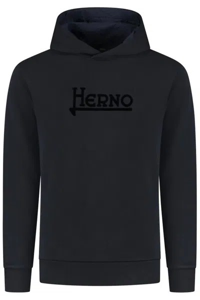 Herno Cotton Hoodie In Navy