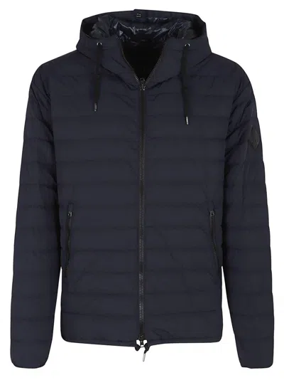 Herno Logo Patch Hooded Down Jacket In Navy