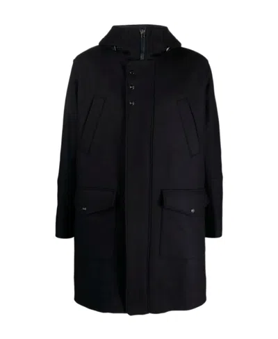 Herno Logo-plaque Fine-ribbed Parka Coat In Black