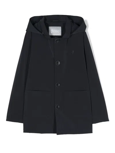 Herno Kids' Logo-plaque Hooded Jacket In 蓝色