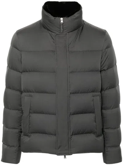 Herno Logo-plaque Puffer Jacket In Grey