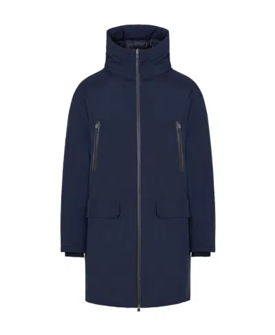 Herno Logo-print Zip-up Hooded Down Coat In Blue