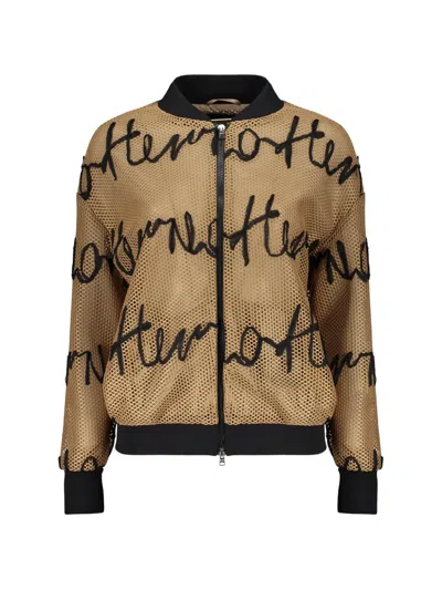 Herno Logo-appliqués Bomber Jacket In Neutral