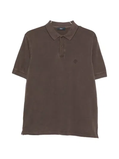 Herno Logo-embroidered Polo Shirt In Brown