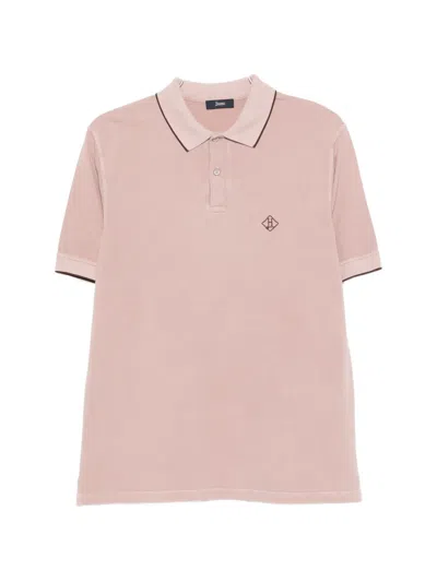 Herno Cotton Polo Shirt Logo Detail Collar In Pink