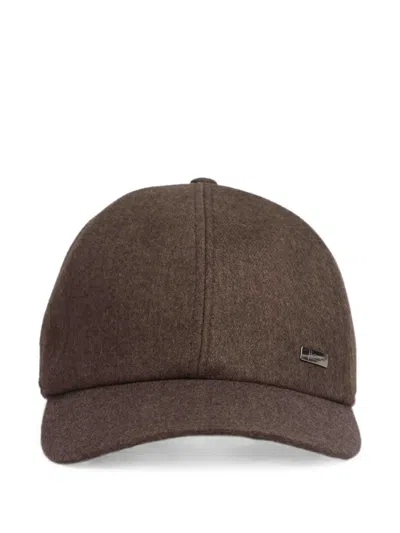 Herno Logo-plaque Flannel Cap In Brown