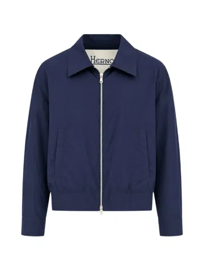 Herno Logo-plaque Zip-up Jacket In Blue