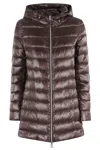 Herno Shiny Nylon Hooded Down Puffer Jacket In Brown