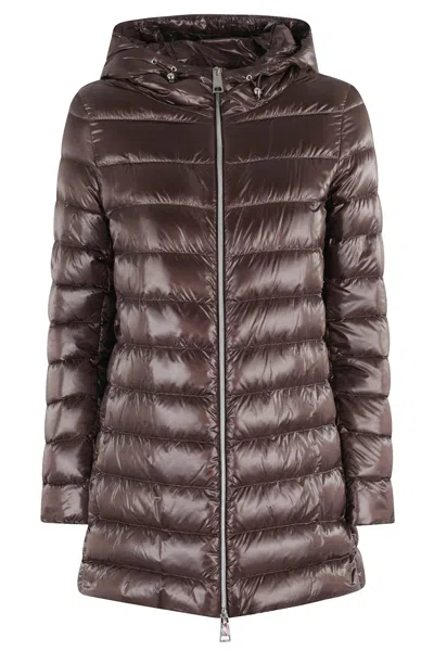 Herno Long A-shape Down Jacket In Brown
