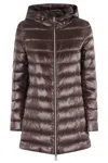 Herno Shiny Nylon Hooded Down Puffer Jacket In Brown