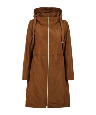 Herno Long A-line Hooded Coat In Brown