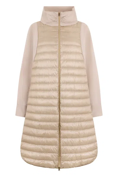 Herno Long Beige Elegant Quilted Jacket, Modern And Versatile Design In Neutral