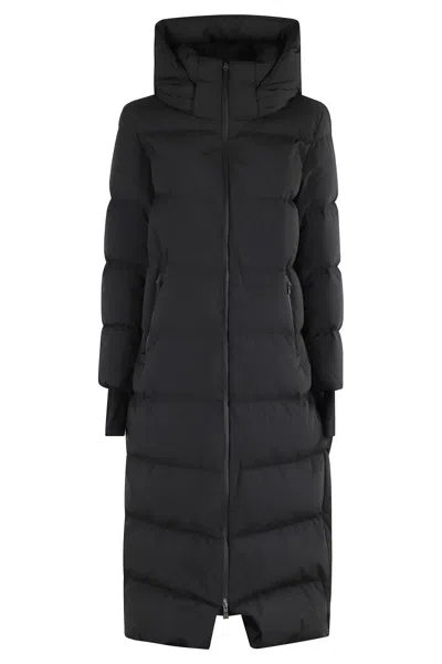 Herno Hooded Quilted Long Down Jacket With Pockets In Black