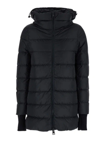 Herno Short Puffer Coat With Ribbed Cuffs In Black