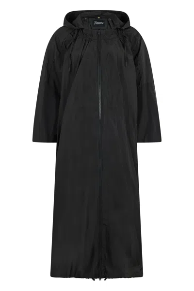 Herno Long Black Jacket With Hood And Long Sleeves