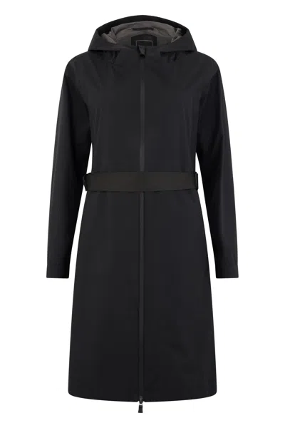 Herno Long Black Jacket With Hood And Zip, Elegant And Versatile