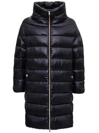HERNO LONG BLACK NYLON DOWN JACKET