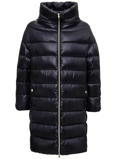 HERNO LONG BLACK NYLON DOWN JACKET