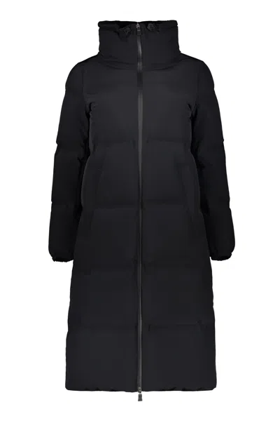 Herno Long Black Puffer Jacket With Zipper And High Collar