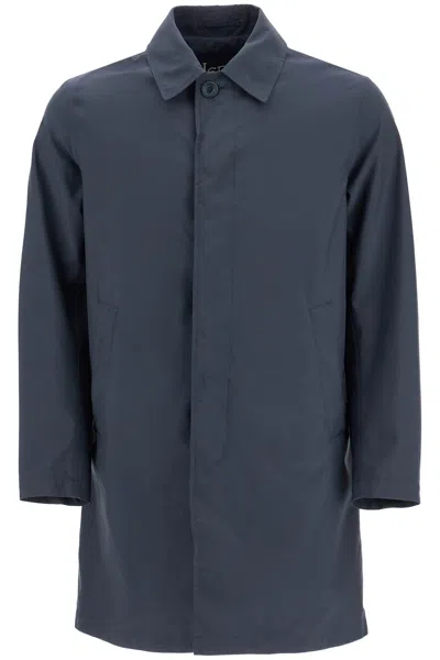 Herno Long Blue Waterproof Coat In High-quality Polyester With Buttons Men
