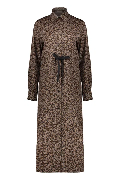Herno Long Brown Dress With Adjustable Waist Elegant