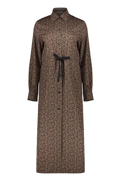 Herno Long Brown Dress With Adjustable Waist Elegant