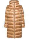 Herno Long Camel-colored 'matilde' Down Jacket In Gold