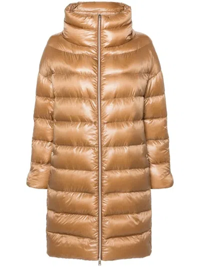 Herno Long Camel-colored 'matilde' Down Jacket In Gold