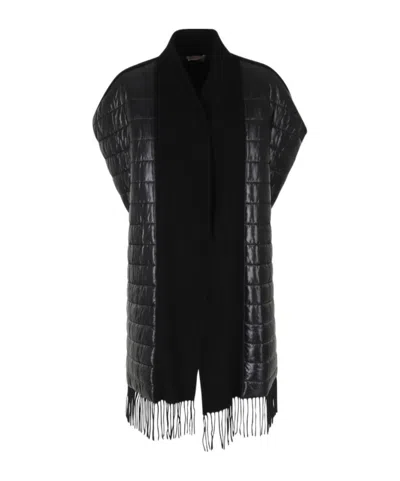Herno Quilted Fringe-trimmed Cape In Black