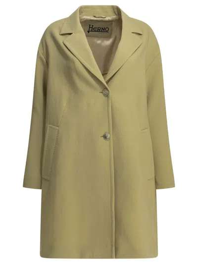 Herno Notched-lapel Button-fastening Coat In Green