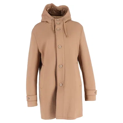 Herno Long Coat In Camel Wool In Brown