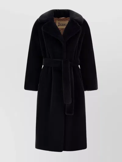 HERNO LONG COAT WITH BELTED WAIST AND NOTCHED LAPELS