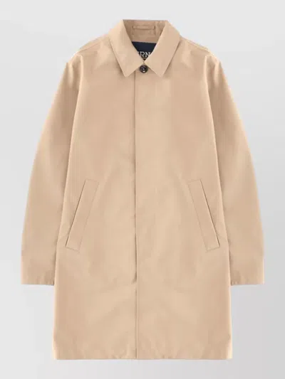 Herno Long Collared Jacket Featuring Side Pockets In Neutral