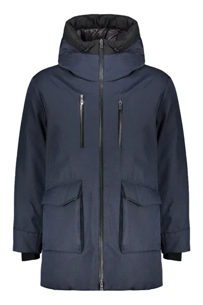 Herno Long Dark Blue Jacket With Hood In Orange