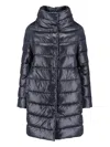 Herno Navy Long Puffer Jacket With High Collar In Black