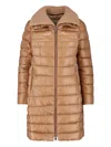 Herno Quilted Long Length Jacket With Detachable Collar In Brown