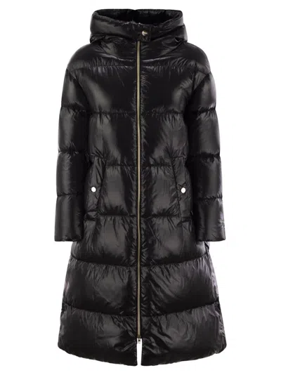 Herno Long Down Jacket With Hood In Black