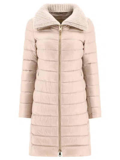 Herno Long Down Jacket With Wool Collar Coats Beige In Neutral