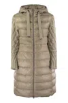 Herno Elegant Long Down Jacket With Wool-textured Sleeves